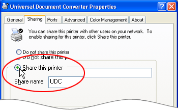Share Universal Document Converter as network printing