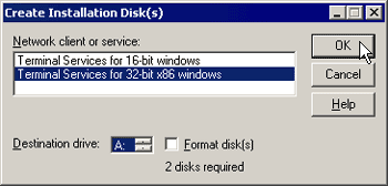 Create Terminal Sevices Client software installation discs