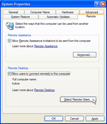 Configure remote (host) computer in Windows XP