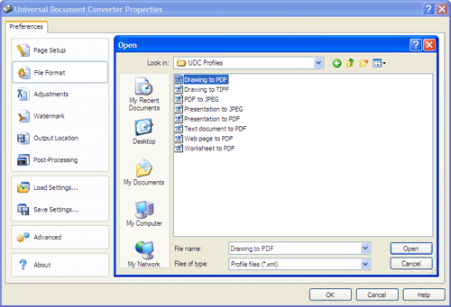 Use the Open dialog to select "Text document to PDF.xml" and click Open