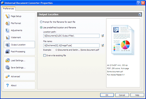 Changing output image file name and location