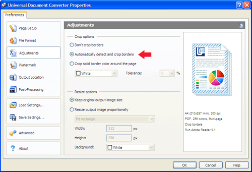 Select the <b>Automatically detect and crop borders option to crop borders