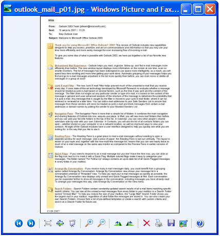 Converted email in Windows Picture and Fax Viewer.