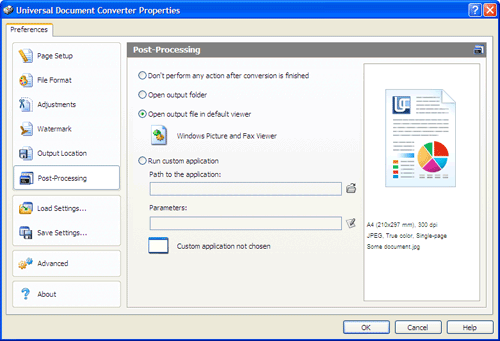 Set Universal Document Converter to open each output file in the default viewer that is associated with this type of files.